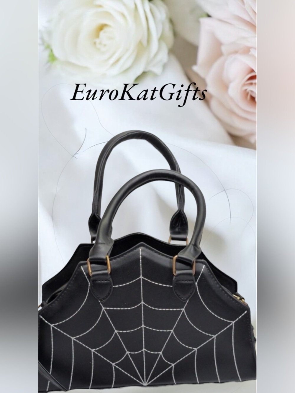 Gothic Black Faux Leather Spiderweb Batwing Handbag Crossbody Bag. NWOT